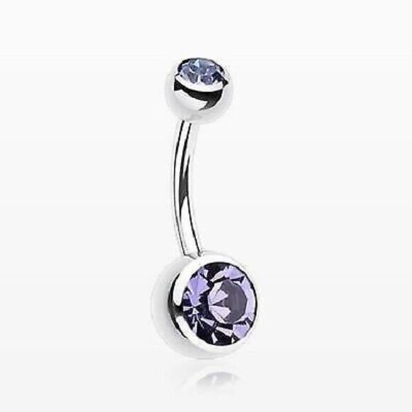 NEW  Double CZ Purple Belly Navel Ring Barbel - Picture 1 of 1